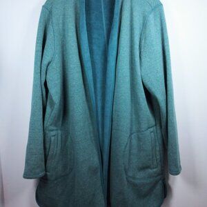 Isaac Mitzrahi XL Open Front Cardigan Soft Cozy Fleece Green Pockets Fall Comfy